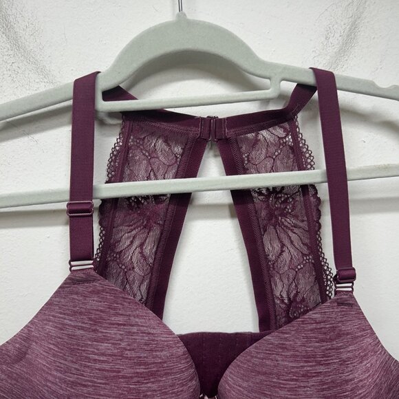 Cacique 40DD Purple Lace Racerback Underwire Bra W/ Adjustable Straps - Picture 5 of 11